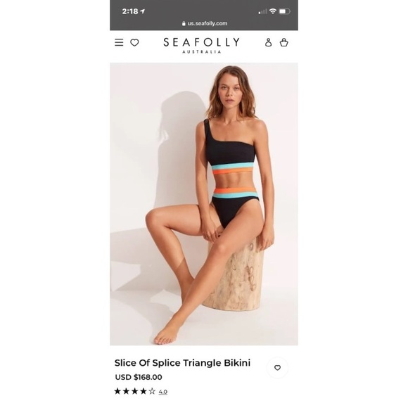 SEAFOLLY Slice of Splice One Shoulder Bikini Top & Bottom sz.10 MEDIUM Black-NWT - Picture 9 of 11